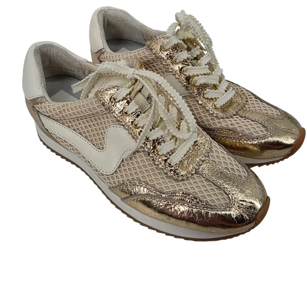 NWOT Dolce Vita Gold B. NTCD Leather & Mesh Casual Lace Up Sneakers Size 7